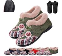Dritnow Boots,Women’s Warm Cozy Floral Embroidered Winter Cotton Shoes,Non-Slip Soft-Soled Fur Lined Slip-on Loafer (Green, Adult, Adulto, Mujer, 42, Números, Sistema tallas calzado EU, mediano)