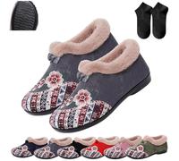 Dritnow Boots,Women’s Warm Cozy Floral Embroidered Winter Cotton Shoes,Non-Slip Soft-Soled Fur Lined Slip-on Loafer (Gray, Adult, Adulto, Mujer, 43, Números, Sistema tallas calzado EU, mediano)