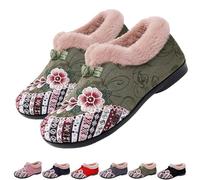 Dritnow Boots, Women's Warm Floral Embroidered Winter Shoes, Lightweight & Non-Slip Everyday Shoes (Green,37)