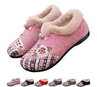 Dritnow Boots, Women's Warm Floral Embroidered Winter Shoes, Lightweight & Non-Slip Everyday Shoes (Pink,41)