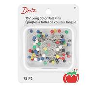Dritz 1-1/2" Long Ball Pins, 75 Count, Assorted Colors Alfileres Rectos, Colores Variados, 1-1/2-Inch