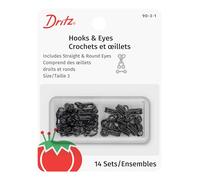 Dritz Hooks & Eyes, 14 pc, Black Ganchos y Ojales, Acero, Negro, Talla 3