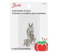 Dritz Hooks & Eyes, 4 pc Ganchos y Ojales, Latón niquelado, Coat Hook & Eye Closures, 4