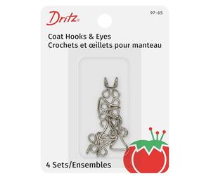 Dritz Hooks & Eyes, 4 pc Ganchos y Ojales, Latón niquelado, Coat Hook & Eye Closures, 4