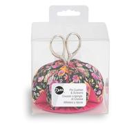 Dritz Pin Cushion with Scissors, Black/Pink Cojín, Tela, Negro/Rosa Floral