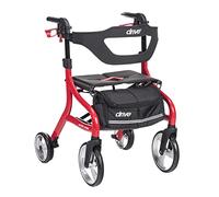 Drive Medical Nitro Sprint - Andador plegable con asiento, altura estándar, ligero, con ruedas grandes, andador plegable, andador con asiento, color rojo