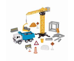Driven by Battat B.- IR Playset For Kids Dump Truck & Accessories - Pretend Toy, Signs, Beams, & More - 3 Years - Construction Crane Play Set (62pc), Multicolor (Branford Ltd. WH1273Z)