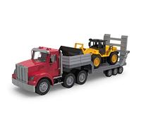 Driven by Battat - Camión de Transporte Jumbo con Cargador Frontal | Set de 3 con camión de transporte, remolque desmontable y cargador frontal; piezas móviles y luces y sonidos; 3 años y +