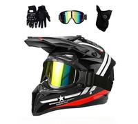 DriveNova Casco de motocross MTB Fullface, casco de cross para adultos con gafas máscara guantes, casco de moto Downhill Full Face Downhill Casco de moto ATV Casco de moto incluye 2 tamaños de forro
