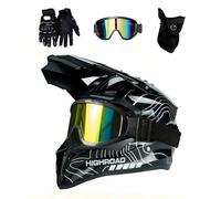 DriveNova Casco de motocross MTB Fullface, casco de cross para adultos con gafas máscara guantes, casco de moto Downhill Full Face Downhill Casco de moto ATV Casco de moto incluye 2 tamaños de forro