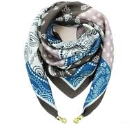 Drivstraw Bufanda cuadrada de lino y algodón vintage para mujer con hebilla magnética, pañuelo tejido de enrejado transpirable para uso casual, formal, retro pequeño chal (gris)