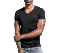 Drivstraw Camiseta de manga corta con cuello en V para hombre, color sólido, ajuste apretado, capa base, para verano, casual, uso diario, tallas grandes, disponibles en negro, blanco, azul, gris (4XL