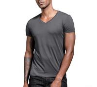 Drivstraw Camiseta de manga corta con cuello en V para hombre, color sólido, ajuste apretado, capa base, para verano, casual, uso diario, tallas grandes, disponibles en negro, blanco, azul, gris (XXL