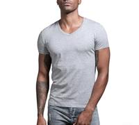Drivstraw Camiseta de manga corta con cuello en V para hombre, color sólido, ajuste apretado, capa base, para verano, casual, uso diario, tallas grandes, disponibles en negro, blanco, azul, gris (L
