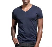 Drivstraw Camiseta de manga corta con cuello en V para hombre, color sólido, ajuste apretado, capa base, para verano, casual, uso diario, tallas grandes, disponibles en negro, blanco, azul, gris (XXL