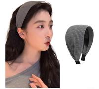 Drivstraw Diadema ancha a cuadros para mujer, antideslizante, con dientes, de tela suave, accesorios para el cabello para lavar la cara, estilo diario, patrón azul (gris oscuro)