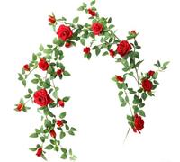 Drivstraw Guirnalda de rosas artificiales de 6 pies con flores de seda realistas, decoración de vid colgante para ceremonia de boda, celebración de jardín, compromiso o decoración del hogar (rojo)
