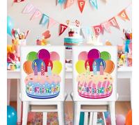 Drivstraw Juego de fundas para sillas de feliz cumpleaños, vibrantes y reutilizables, lavables, decoración para el aula para estudiantes, paquete de 4, fundas de asiento multicolor para la escuela, el