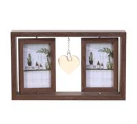 Drivstraw Marco de fotos de madera con corazón giratorio de 360°, pantalla de doble cara para fotos de 6 pulgadas, decoración vintage del hogar para conmemoración de mascotas, colgante de amor nunca