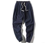 Drivstraw Pantalones casuales de lino sintético retro para hombre, pantalones sueltos de pierna recta para ropa de calle, pantalones deportivos transpirables hasta el tobillo con diseño de color