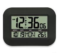 Drivstraw Reloj de pared digital para sala de estar, pantalla LCD multifuncional con alarma, para fácil instalación, diseño y despega y ahorra energía, color negro