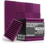 DRIXINI Paneles acústicos 30 x 30 x 5 cm - Espuma acústica profesional para estudio, podcast, hogar y oficina - Juego de 6-48 piezas con cinta - Reverberación y decoración 3D (morado, 6 piezas)