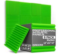 DRIXINI Paneles acústicos 30 x 30 x 5 cm - Espuma acústica profesional para estudio, podcast, hogar y oficina - Juego de 6-48 piezas con cinta - amortiguación de reverberación y decoración 3D (verde