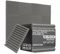 DRIXINI Paneles acústicos 30 x 30 x 5 cm - Espuma acústica profesional para estudio, podcast, hogar y oficina - Juego de 6-48 piezas con cinta - amortiguación de reverberación y decoración 3D (gris