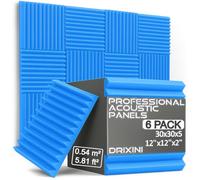 DRIXINI Paneles acústicos 30 x 30 x 5 cm - Espuma acústica profesional para estudio, podcast, hogar y oficina - Juego de 6 - 48 piezas con cinta - amortiguación de reverberación y decoración 3D (azul