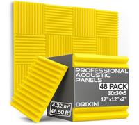 DRIXINI Paneles acústicos 30 x 30 x 5 cm - Espuma acústica profesional para estudio, podcast, hogar y oficina - Juego de 6 - 48 piezas con cinta - amortiguación de reverberación y decoración 3D