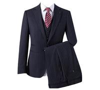 Drkobr Hombre Traje a Rayas Chaqueta y Chaleco y Pantalones con Botones de Un Solo Pecho Conjunto de Tres Piezas para Banquete Formal