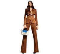 Drkobr Mujeres Traje 2 Piezas Chaqueta Doble Pechera y Pantalón Pata Ancha para Fiesta Formal Cena