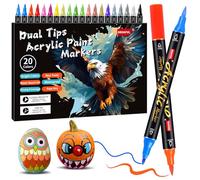 Droaful Rotuladores Acrílicos,20 Colores de Marcadores Acrílicos Permanentes para Graffiti, Piedra, Cerámica, Vidrio, Madera, Tela, Lienzo y Metal. a Base de Agua, Secado Rápido, No Tóxico y Sin Olor