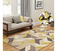DROB The Rug House Milan Ocre Amarillo Mostaza Gris Beige con Raya triángulos arlequín Tradicional Alfombra de salón,200×300cm