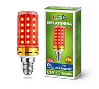 DROCODO 1 Luz roja nocturna melatonina, E14-LED-12W, 0% luz azul, Lampara luz roja nocturna melatonina, bombilla roja para dormir mejor, Luz roja bebe relajante y terapeutica.