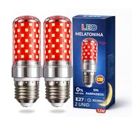 DROCODO PACK de 1 y 2 - Luz Roja Nocturna Melatonina, E27-LED-12W, 0% Luz Azul, Bombilla Roja para Dormir Mejor, Luz Roja Bebe Relajante y Terapéutica