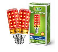 DROCODO SET 2 Luz Roja Nocturna Melatonina, E14-LED-12W, 0% Luz Azul, Bombilla Roja para Dormir Mejor, Luz Roja Bebe Relajante y Terapeutica