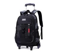 DROFOSREW Mochila Escolar con Ruedas para Niñas Rolling Trolley Mochilas Escolares con Carro Mochila Escolar Bookbag (Camuflaje Negro)