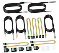 DROK Paquete de 5 sondas de sensor de temperatura DS18B20 impermeables con 5 placas adaptadoras de sonda, cables de puente hembra a hembra y resistencias de 4.7 K ohmios para Arduino Raspberry Pi DIY