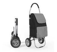 DROMEZ Carro Compra Plegable, 50L Carrito Compra con 2 Ruedas Grandes, Shopping Trolley con Bolsa Oxford Desmontable, Carga Máxima de 50 kg, Gris y Negro