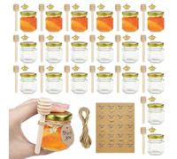 Dromzen 20 Piezas Tarros de Miel Pequeños con Dispensador, Mielero Madera, Miel Invitados Boda, 45ml Envase, Botes de Cristal Pequeños para Regalos, para Boda Regalos Invitados, Baby Shower