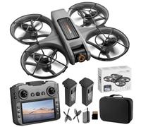 Drone con control remoto de pantalla de 4,9 pulgadas, cámara dual HD, motor sin escobillas, giro de 360°, posicionamiento de flujo óptico, inicio de un botón, 2 baterías y tarjeta SD, adecuado para