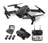 Drones con Camara 1080P Adultos, Dron para Adultos/Niños 1080P Quadcopter RC Drones Plegable, Vídeo en directo con drones FPV, Aterriza con Un Clic, 3D Flip. Regalos para Niñas/Niños, 3 Baterías