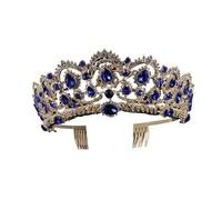 Drop Green Red Crystal Tiaras Vintage Gold Color Rhinestone Pageant Crowns Comb Wedding Hair Accessories para Bodas(Blue)