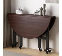 Drop Leaf - Mesa de comedor plegable para espacios pequeños, mesa de cocina redonda expandible de madera con 6 ruedas, diseño de granja que ahorra espacio (grano de nogal negro, 130 x 75 cm)