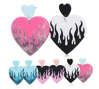 Drop Women Double Heart Stitching Earrings Flame Patchwork 4 Pieces Set