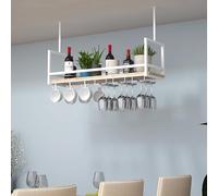 Drsyffsup Soporte de Techo para Botellas de Vino, Estante Flotante de Metal para decoración, 80cm 100cm 120cm Organizador Colgante para el hogar, restaurantes y Bares(Blanco,80x30x60cm)