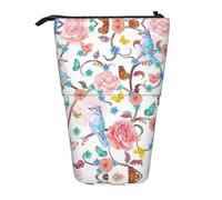 DRTGEDS Bolsa de papelería telescópica romántica con diseño de pájaros y mariposas, organizador de maquillaje, estuche para lápices, Negro, One Size, Estampados de moda