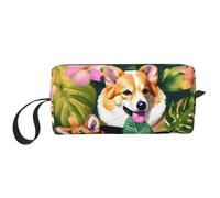 DRTGEDS Bolsa pequeña con cremallera de flores tropicales y corgi, mini estuche de transporte de maquillaje de viaje, bolsa de cosméticos, electrónica portátil, Flor Tropical y Corgi, Talla única