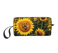 DRTGEDS Bolsa pequeña con cremallera, diseño de abejas de girasol, mini estuche de transporte de maquillaje de viaje, bolsa de cosméticos, electrónica portátil, Abejas de girasol, Talla única